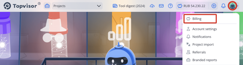 Billing and account top up: Going to Bank